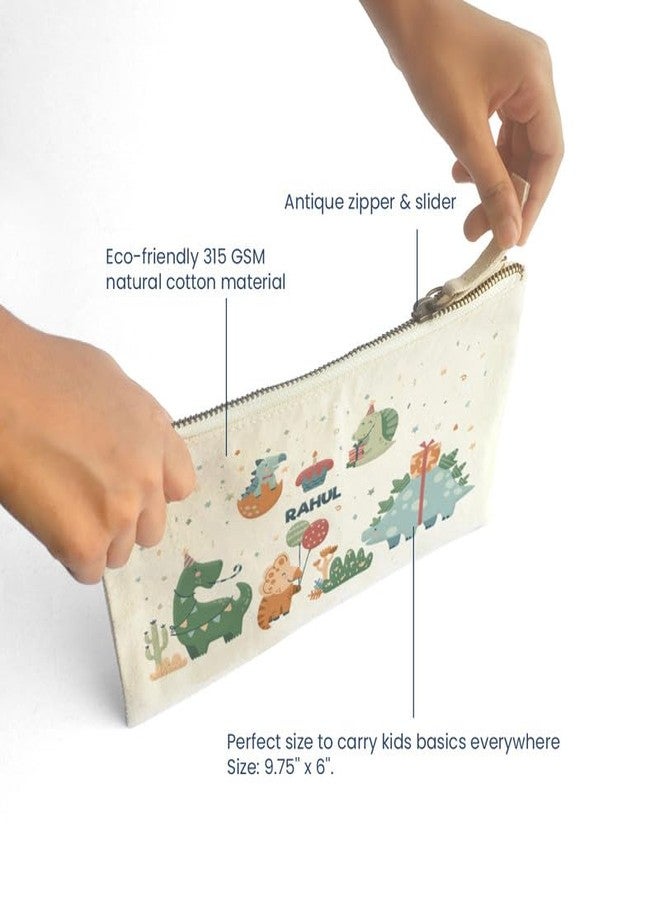 Zooboo Catch All Pouch Personalized with Kid's Names, 100% Cotton with Zipper, Pencil Pouch for Boys and Girls, School Supply Stationery Box Organizer for Students Dino Party - Image 4